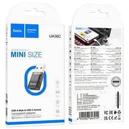 Адаптер Hoco UA36C USB male to Type-C female USB 2.0 transparent adapter Чорний - мініатюра 2