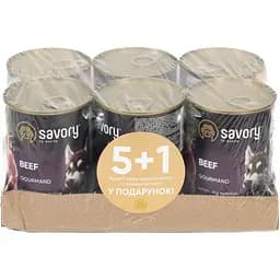 Корм вологий для дорослих собак усіх порід Savory Dog Gourmand  Beef паштет з яловичиною набір 5+1, 400 г 