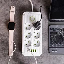 Мережевий фільтр-подовжувач SMART 6 розеток 5 USB 5 метрів, білий Yiwu HP-5-25 - мініатюра 15