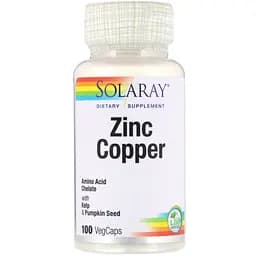 Цинк і мідь Solaray з водоростями і гарбузовим насінням Zinc Copper 100 вегетаріанських капсул