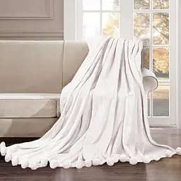 Плед Love You, з помпонами, штучне хутро, 220х200 см, молочний (181166)