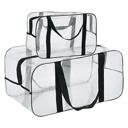 Набор прозрачных сумок в роддом: размер S 30х20х15 см + размер L 50х25х30 см (черные)