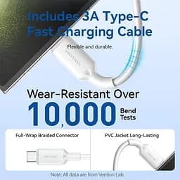 Зарядний пристрій Vention 30W 2×USB (USB-A/USB-C) з кабелем USB-C M-M White (TZ-FEQW0-EU-01) - мініатюра 3