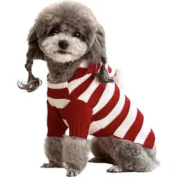 Свитер Ginger для животных L вязкая с капюшоном полоска красно-белая ОГ-36 см ОШ-30 см Д-29 см