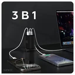 Зарядний пристрій мережевий MAKE 65W GaN3 2xType-C PD3.0 + USB QC4.0 Black - мініатюра 2