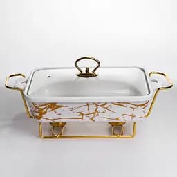 Мармитница фарфоровая Yiwu прямоугольная на металлической подставке 35.5х19х15.5 см мармит настольный для первых блюд LT-3PCS-13