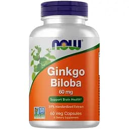 Натуральна добавка NOW Ginkgo Biloba 60 mg, 60 вегакапсул