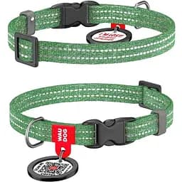 Нашийник для котів та дрібних порід собак Waudog Re-cotton з QR паспортом, відновлена бавовна, світловідбиваючий, пластикова пряжка, XS, Ш 10 мм, зелений