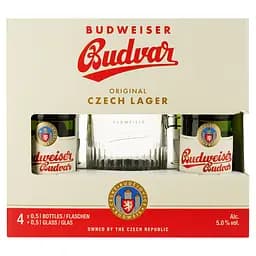 Набір пива Budweiser 5% (4 шт. х 0.5 л) + бокал