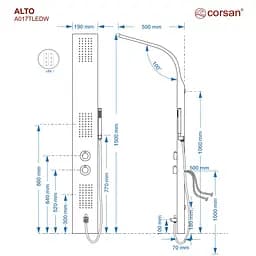 Душова панель Corsan Alto black LED з виливом та термостатом A017TBLLEDW, Чорний матовий - мініатюра 2
