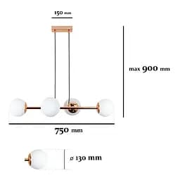 Люстра стельова LED Levistella 7529909-4 GOLD+WH, 4 плафони, золотий метал, сучасний стиль - мініатюра 2