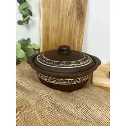 Котел с крышкой керамический (глиняный) резной Ангоб 3 л