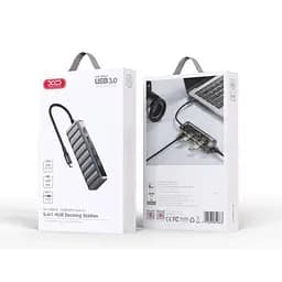 USB-Хаб XO HUB015 5 in 1 мultifunctional Docking Station Тьмяно-Прозорий - мініатюра 5