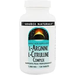 Амінокислоти Source Naturals L-аргінін L-цитруліновий комплекс 1000 мг 120 таблеток