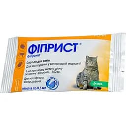 Краплі від бліх, вошей, волосоїдів та кліщів KRKA Фіпріст для котів 1 піпетка
