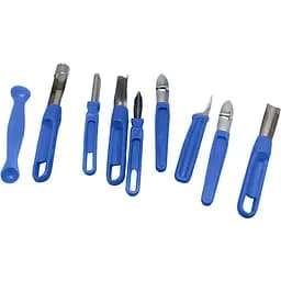 Набір ножів для карвінгу (різьблення по овочах) 8 штук (пластмасова ручка, сталеве лезо) + ложка-нуазетка, Kitchette Синій 86556