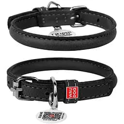 Нашийник для собак Waudog Soft шкіряний з QR паспортом, круглий, XS, Д 8 мм, Дов 25-33 см (4820152565365)