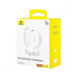 Зарядний пристрій Baseus 30W Cube Fast Charger 2 виходи C + U білий (P10111404213-00) - мініатюра 3