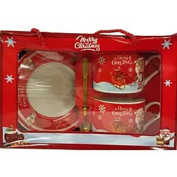 Набор Gee! Новогодние кружки 250 мл, ложечки и тарелочки по 2 шт. в коробке красный (2414763887)