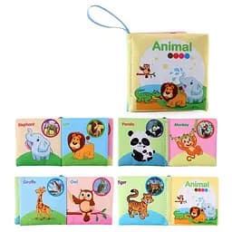 Книжка тварини, 11x11x2 см, петелька, шуршить, тканина, назви англійською, 11x11x2 см
