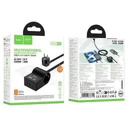 Мережевний зарядний пристрій Hoco AC33 Win 1 position 30W QC+PD 1USB-A/2C/1Socket 1.5 м Black - мініатюра 2