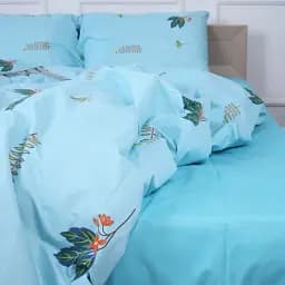 Простирадло MirSon Бязь 17-4736 Green leaves 200x220 см блакитне (2200008926137)