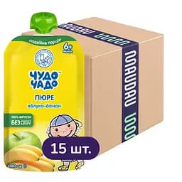 Упаковка пюре Чудо-чадо Яблуко-банан без цукру 2.7 кг (180 г х 15 шт.)