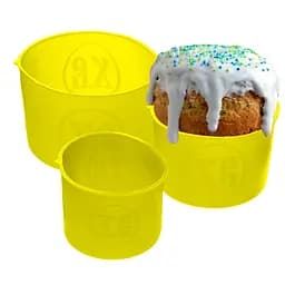 Набор из 3 силиконовых форм для выпекания пасхальной выпечки пасхи и куличей (паски) Ø20/12/15 см, A-plus Желтый 86122
