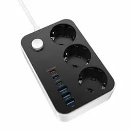 Мережевий фільтр-подовжувач ColorWay CWCHE-36-PD-B 20W, 3xUSB-A + 3xTYPE-C, 3 розетки, 6 USB, 2 м