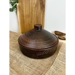 Сковорода 3 літри керамічна (глиняна) з кришкою різьблена Колосок