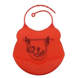 Силіконовий слинявчик з кишенею Kiddy Червоний Мавпа 02674