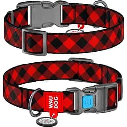 Нашийник для собак Waudog Nylon Шотландка червона, з QR паспортом, пластиковий фастекс, 35-58х2,5 см - мініатюра 3