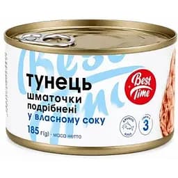 Тунець Best Time шматочки у власному соку 185 г (901888)