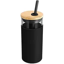 Скляна пляшка OldBro з силіконом 20oz з бамбуковою трубочкою black 550 мл