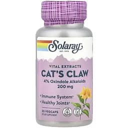 Котячий кіготь Solaray Cat's Claw 200 мг 30 веганських капсул