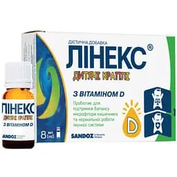 Диетическая добавка Линекс детские капли с витамином D флакон 8 мл