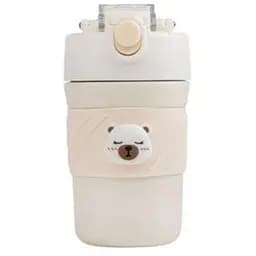 Термос детский  «Cute Bear» поилка с трубочкой нержавеющая сталь 420 мл Бежевый