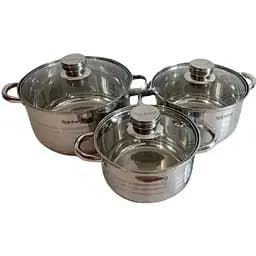 Набор кастрюль Rainberg RB-605 из 3-х кастрюль 6,3/7,1/9,4л с крышками из нержавеющей стали 6 предметов