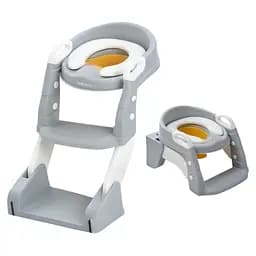 Дитяче складне сидіння на унітаз зі сходинками та ручками 2в1 + Горщик Біло-Сірий