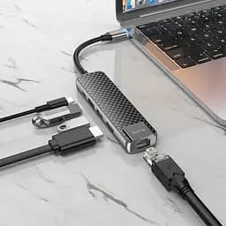Розгалужувач хаб - мультиадаптер Hoco HB23 Easy view - Type-C to 4K HDMI LAN 60W - мініатюра 7