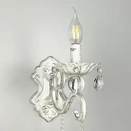 Бра-свеча Line F с хрустальными подвесками в белом корпусе с позолотой Арт. 6071/1 WT