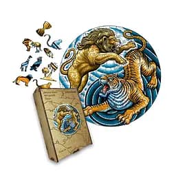 Пазл деревянный Лев и Тигр, А4, Деревянная коробка 100 элементов.