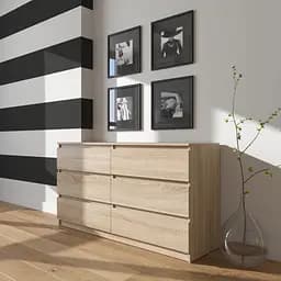 Комод Vays R-7 Дуб Сонома, 6 ящиков без ручек, ЛДСП, 140×40×75 см - для дома, офиса, гостиной, спальни