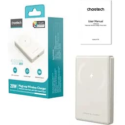 УМБ Choetech Magnetic Wireless 10000mAh 20W PD Qi-15W USB-C In/Out, тонкий, Beige (B739-CCCWH) - мініатюра 3