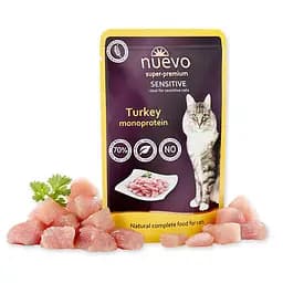Упаковка паучів для чутливих котів із індичкою Nuevo Sensitive Pouch 85 г