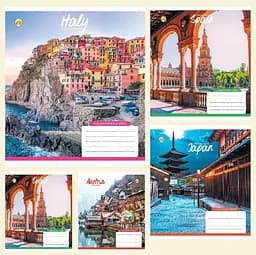 Зошити учнівські 18 аркушів клітинка Люкс ТЕ11224 Місто, 20 шт. в упаковці