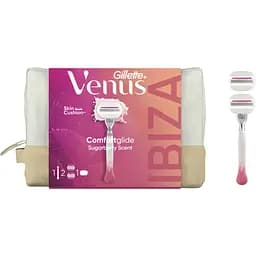 Подарочный набор: Станок для бритья женский Gillette Venus Comfortglide Sugarberry Plus Olay с 2 сменными картриджами + Косметичка