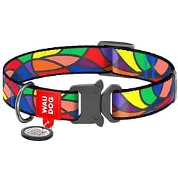 Нашийник для собак Waudog Nylon Вітраж, з QR паспортом, металева пряжка-фастекс, L, 31-49х2,5 см