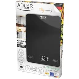 Ваги кухонні Adler AD 3177 black електронні/ 10кг/ г; мл, унція/ USB type C/ автовимкнення/ скло - мініатюра 5