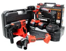 Набір акумуляторного інструменту GTM 18V шурупокрут DSI18/80BL, болгарка AGC18/125BL, перфоратор RHC18/22BL + 2 АКБ і ЗП